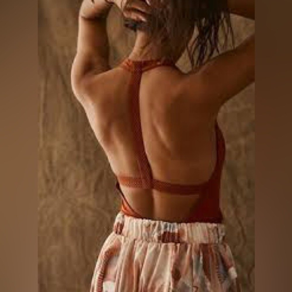 Free People Movement All Strapped Onesie Jumpsuit Bra Top Harem Blunt Orange - Picture 3 of 8